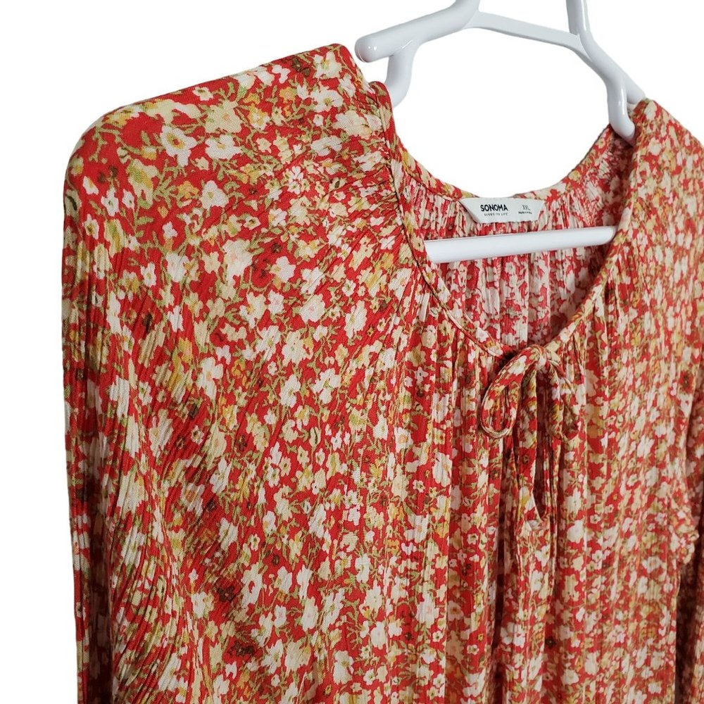 Sonoma Size XXL Dress Long Tiered Crinkle Flowy Floral Keyhole Full Hem Pullover - Picture 12 of 14